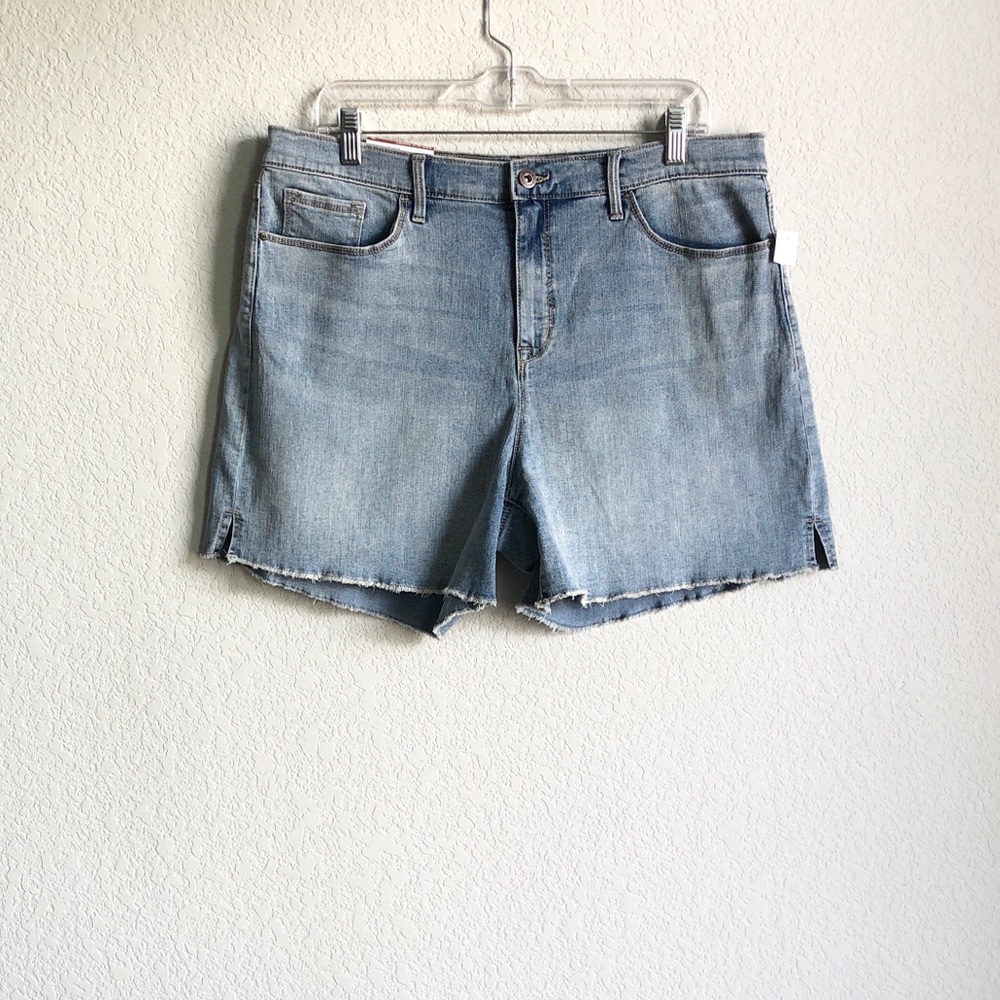 New Jessica Simpson Side Slit Jean Shorts 14 High Rise Relaxed Fit Frayed Hem